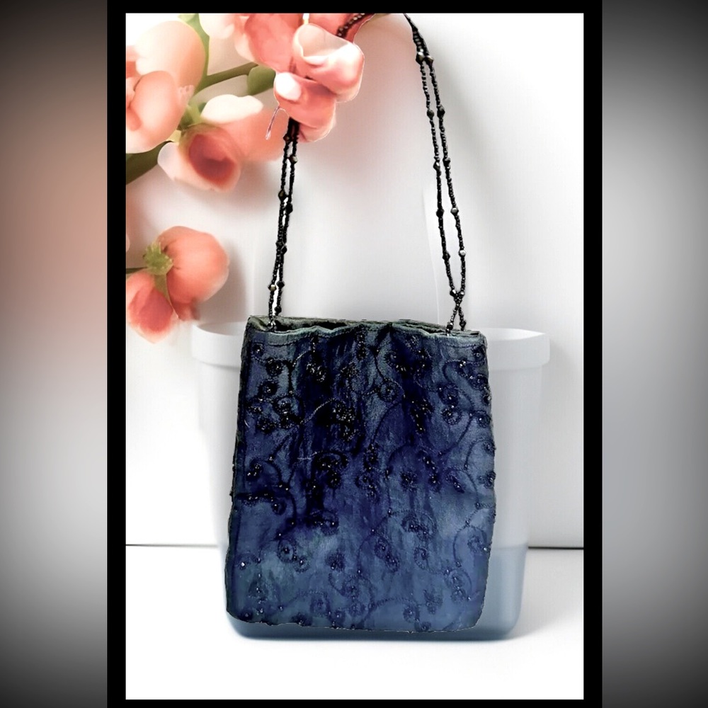 🖤CHARTER CLUB🖤 LINEN BEADED SOFT PADDED LINING COCKTAIL HANDBAG WRISTLET NWOT